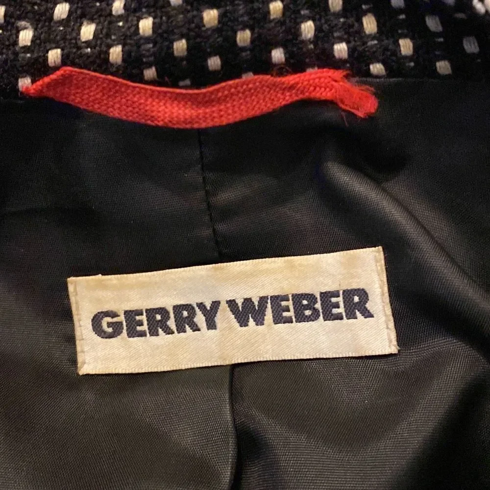 𝅺GERRY WEBER, vintage,BLACK & WHITE WOVEN PETER PAN COLLAR LINED BLAZER.SIZE 14 - Picture 5 of 11